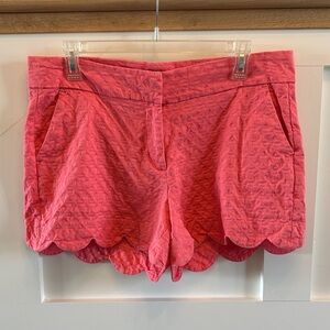 Crown & Ivy Scalloped Hem Coral Shorts